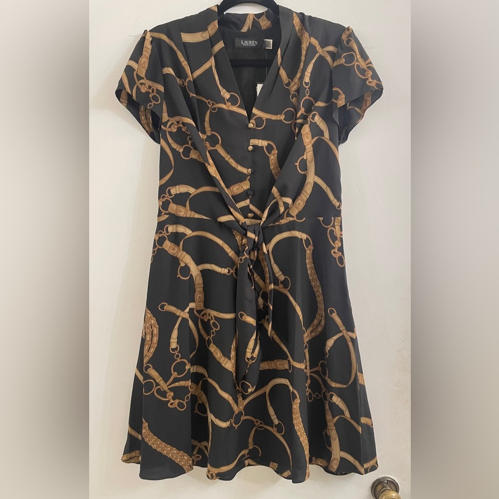 Ralph Lauren Belting-Print Crepe Tie-Front Dress~Size 6~ *Brand New w/Tags* $145